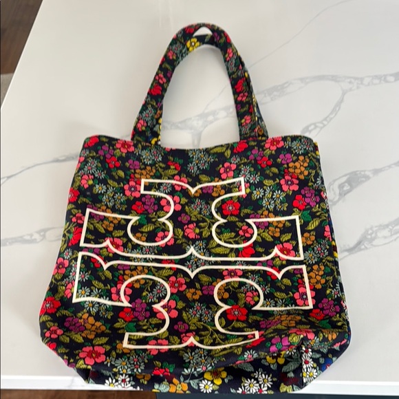 Tory Burch Floral Tote Bag with Logo - Picture 1 of 4